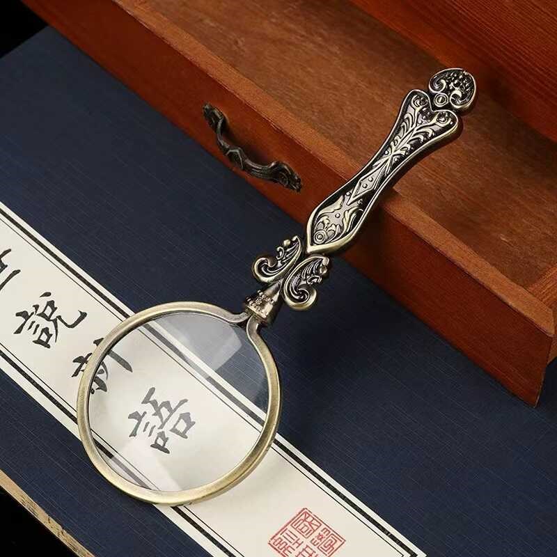 古典手持放大镜复古金属外框怀旧老阅读穿针穿线放大器