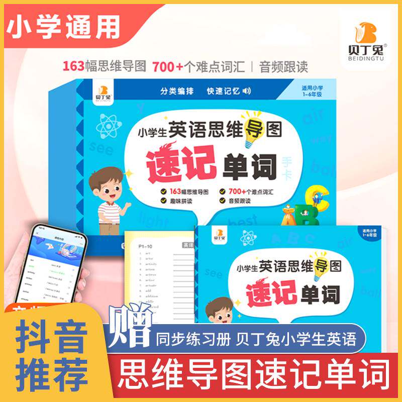 贝丁兔思维导图英语速记单字小学手卡英文卡片年级记忆