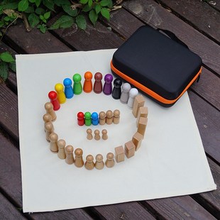 心理小物件家庭系统排列格盘实木木偶偶心理咨询室教具装