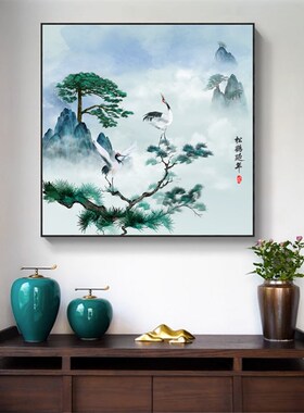 迎客松玄关挂画办公室山水画装饰画招财靠山风景画背景墙壁画