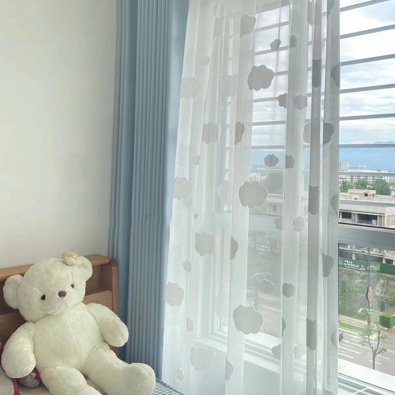 云朵团团 奶油风儿童房白色纱帘童趣白云立体纱帘卧室阳台