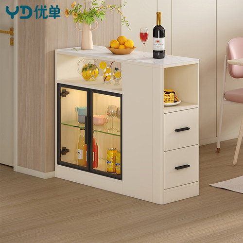 奶油风茶水柜矮沙发旁边柜客厅小户型间厅餐边小酒柜