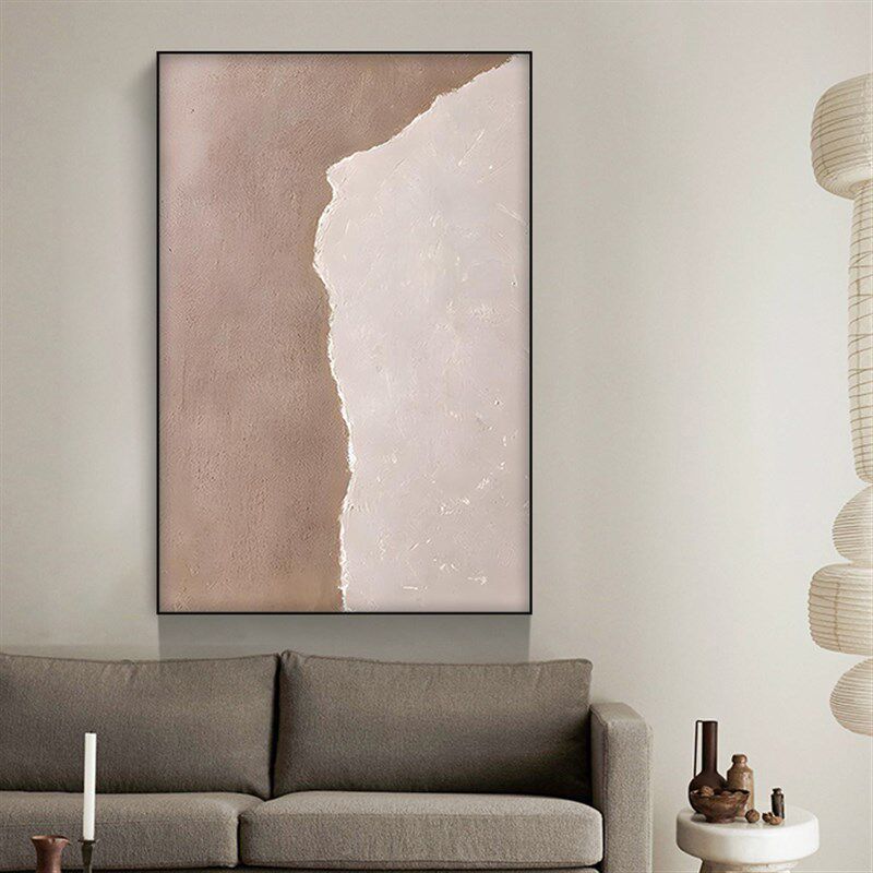 侘寂风客厅靠墙装饰画现代手绘油画软装背景墙设计师挂画