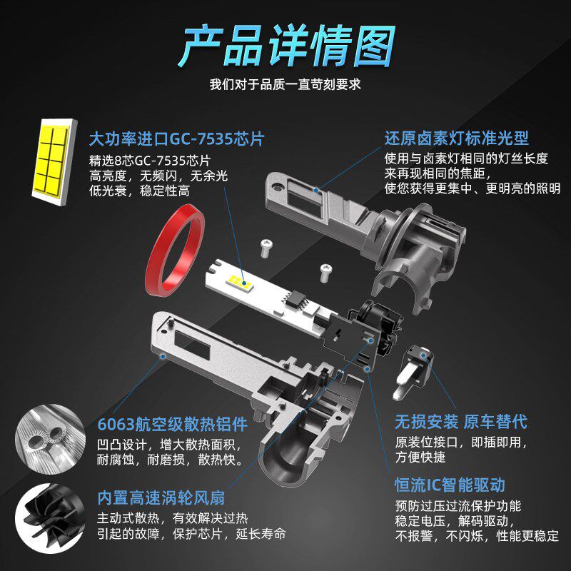 汽车大灯灯泡超亮远近光通用改装车灯强光