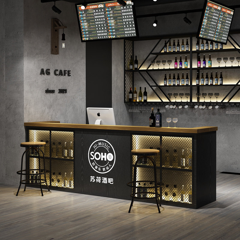 复古工业风收银台酒吧吧台桌烧烤店前台柜台台球商用拐角
