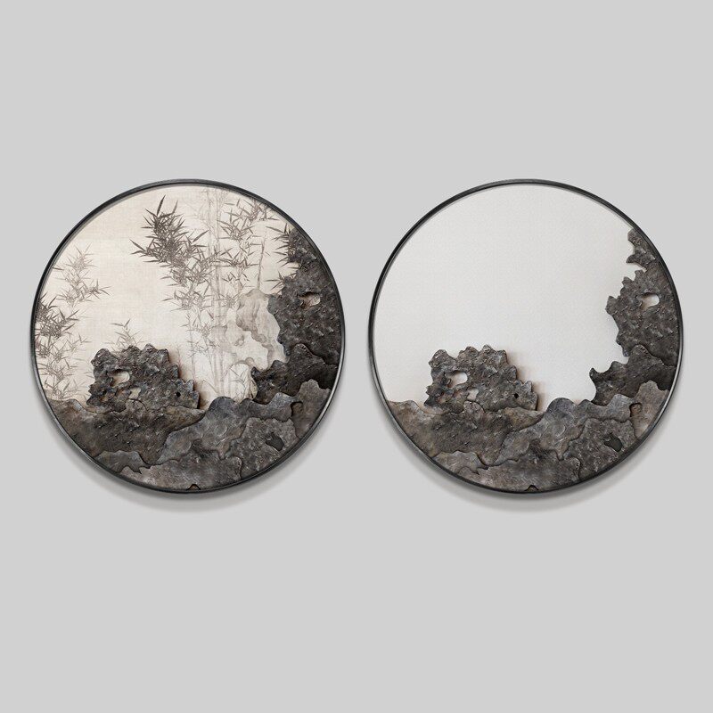 入户玄关装饰画走廊过道圆形肌理太湖石抽象实物画新入门挂画