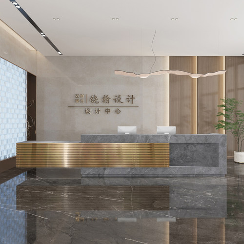 端公司酒店岩板前台接待台大理石传媒公司足浴店吧台收银台