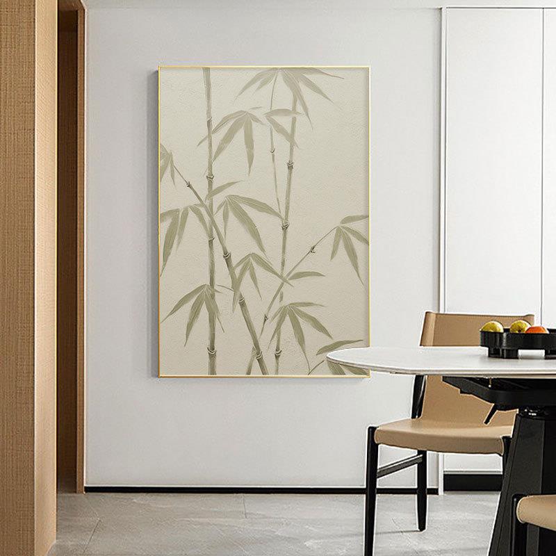 外贸纯手绘油画大副抽象竹子卧室画玄关餐厅客厅装饰画肌理油画