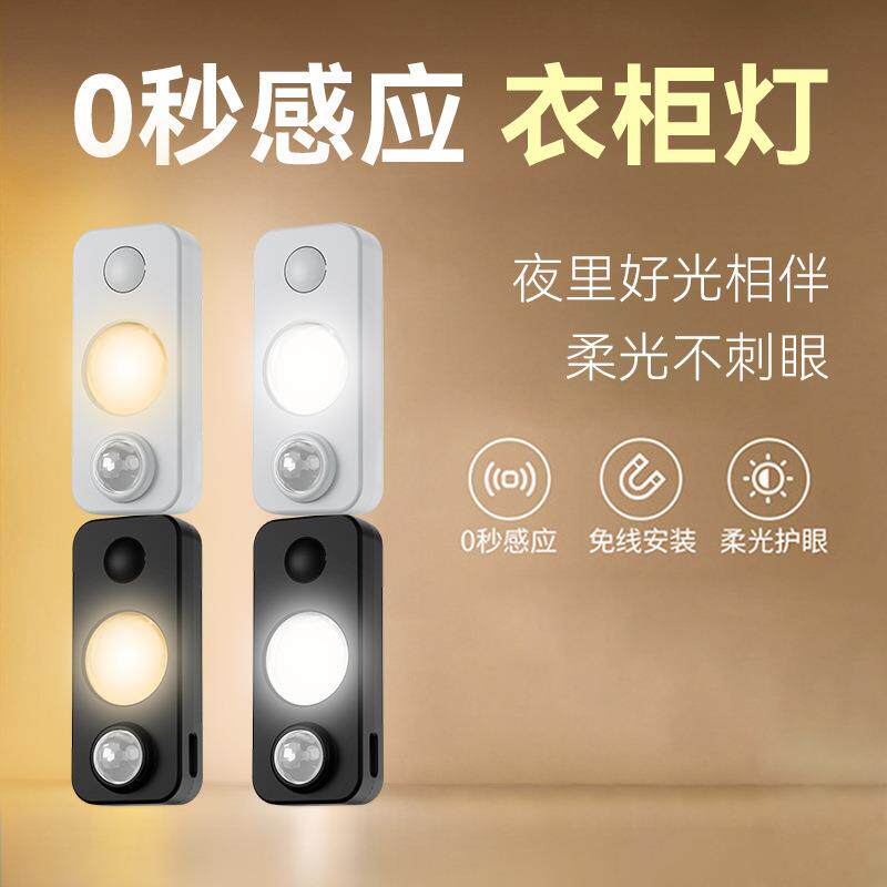 2025跨境LED智能感应小夜灯免开槽充电式卧室楼道/酒柜衣柜照明