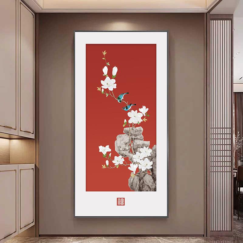 喜气盈门玄关装饰画新中式入户正对门挂画红色寓意好走廊过道壁画
