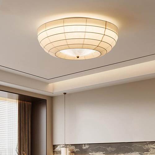 中古风卧室吸顶灯复古美式布艺led中山灯具全光谱护眼卧室书房灯