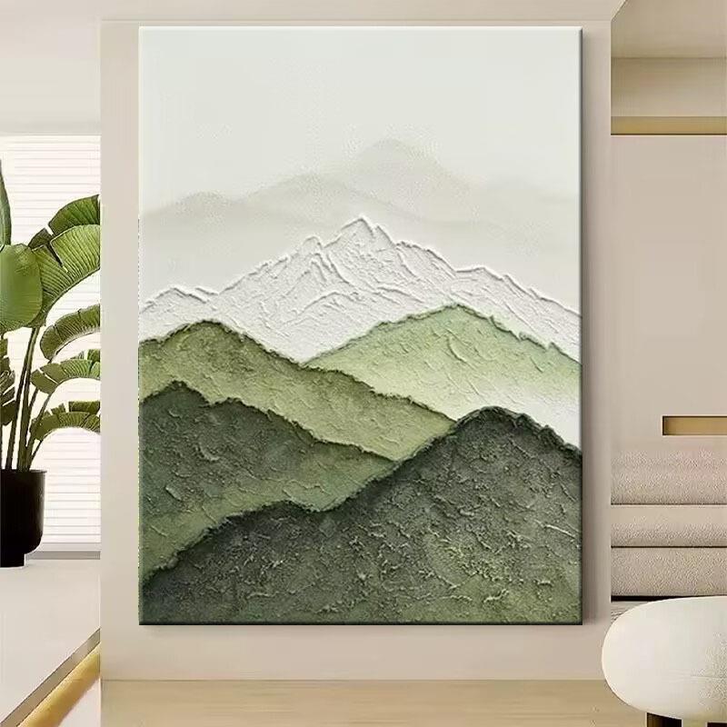手绘油画背有靠山客厅装饰画绿色抽象立体肌理玄关入户高档民宿画