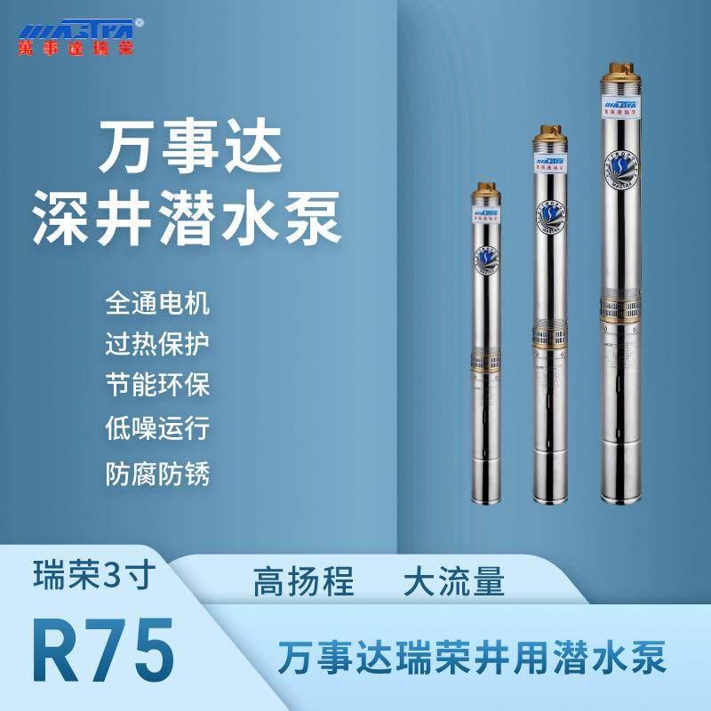 万事达R75不锈钢潜水泵家用220V高温泉380抽水高扬程深井泵深水泵