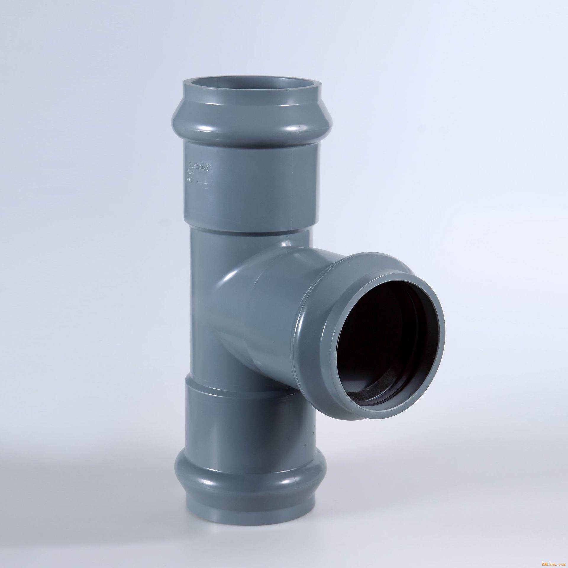 UPVC承插式法兰盘三通灰色承平橡胶圈PN16柔性排泥三通160