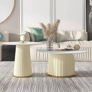 轻奢岩板茶几高矮组合个性创意设计师客厅圆形边几样板房洽谈茶桌