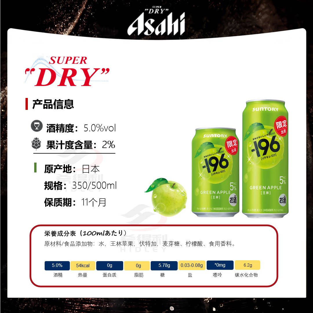 三得利SUNTORY-196&deg;C气泡酒女士微醺鸡尾酒日本原装进口预调酒