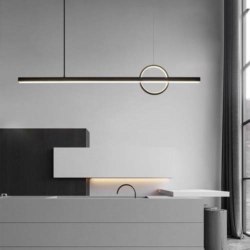 全铜设计感餐厅长条吊灯几何氛围吧台灯书房后现代极简办公室吊灯