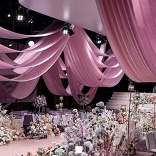 婚庆吊顶纱幔布幔弹力布牛奶丝韩式婚礼飘顶装饰幔行云流水水波帘