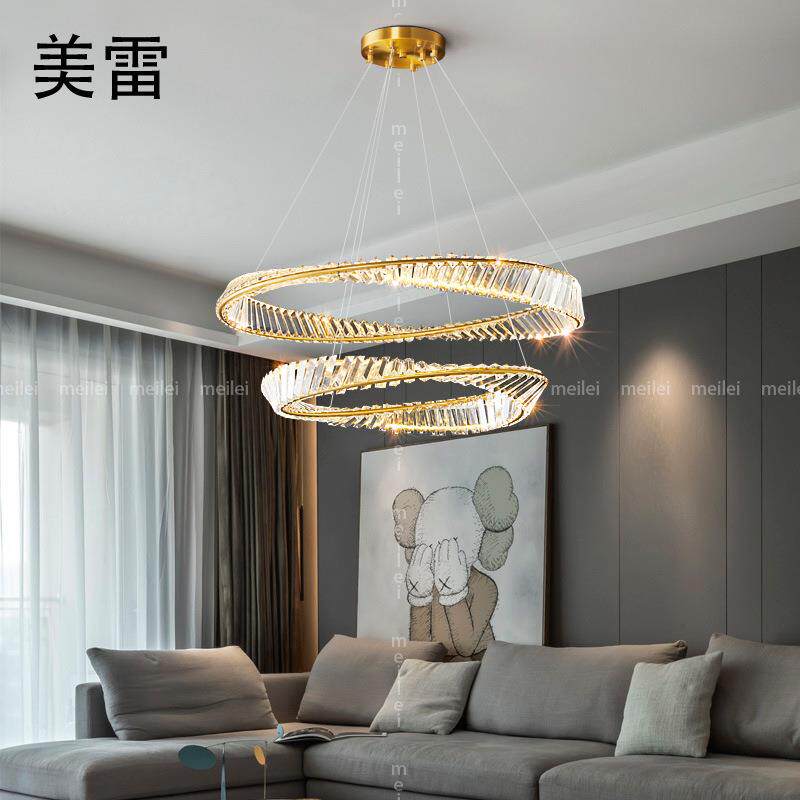 全铜现代轻奢环形水晶吊灯设计师卧室简约贝壳创意后现代客厅吊灯