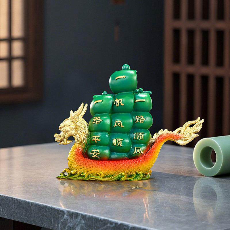 彩铜一帆风顺摆件 家居办公室龙舟装饰工艺品桌面帆船迷你摆设