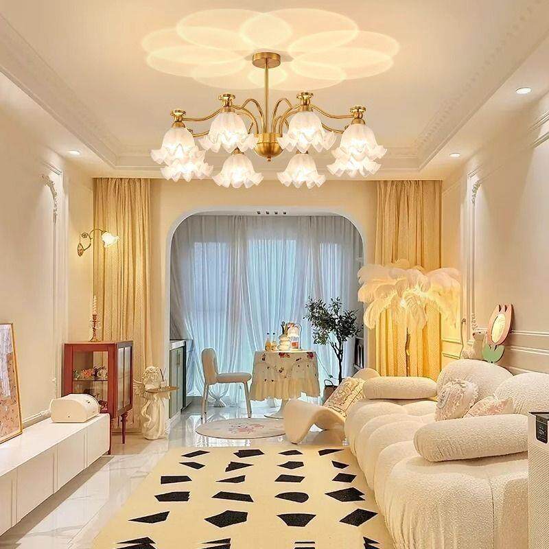 法式吊灯客厅田园吊灯中古花朵奶油卧室复古客厅餐厅灯组合套餐