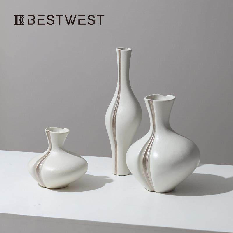 Bestwest高档法式大肚细颈陶瓷花瓶摆件轻奢家居艺术柳叶瓶花器,纺织面料/辅料/配套,纺织机械配件,淘宝优惠券,粉丝福利购,淘宝优惠卷