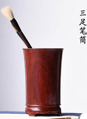 印度小叶紫檀高油高密老料紫檀笔筒镇尺书房用品