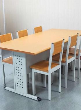 钢木阅览桌图书馆椅子阅览室桌椅组合阅读桌子钢制书架学校培训桌