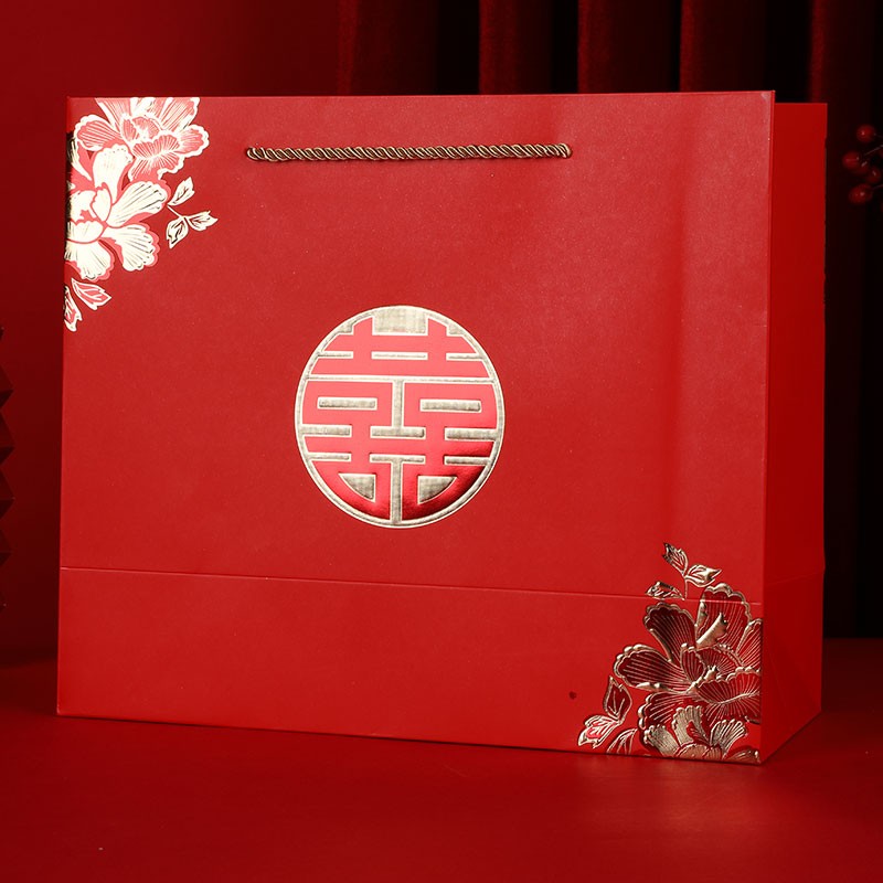 中式礼品袋手提袋红色纸袋结婚回礼袋红色喜糖袋子礼品袋子特大号