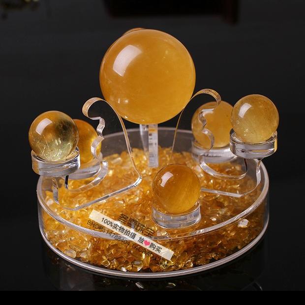 天然黄水晶七星阵摆件黄色水晶球家居客厅玄关方解石冰洲石