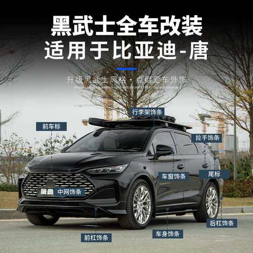 比亚迪唐黑武士套件唐亮黑车窗饰条行李架前中网车标全车黑化改装