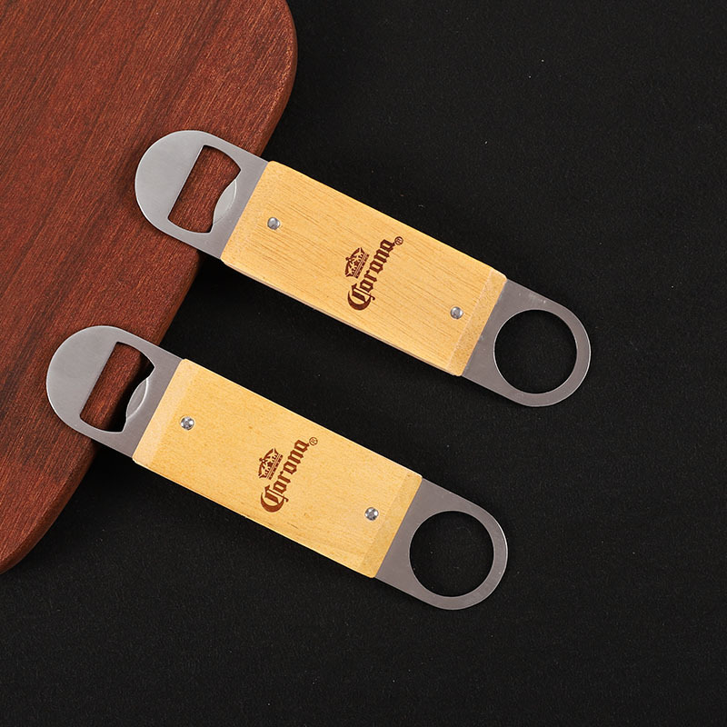供应平板橡木开瓶器广告啤酒开瓶器创意木片不锈钢启瓶器