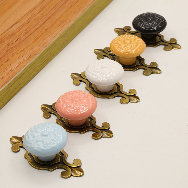 彩色陶瓷拉手锌合金单孔抽屉把手