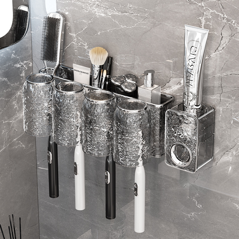 牙刷牙杯置物架浴室电动牙刷杯牙刷架收纳壁挂一家三口漱口杯挂墙