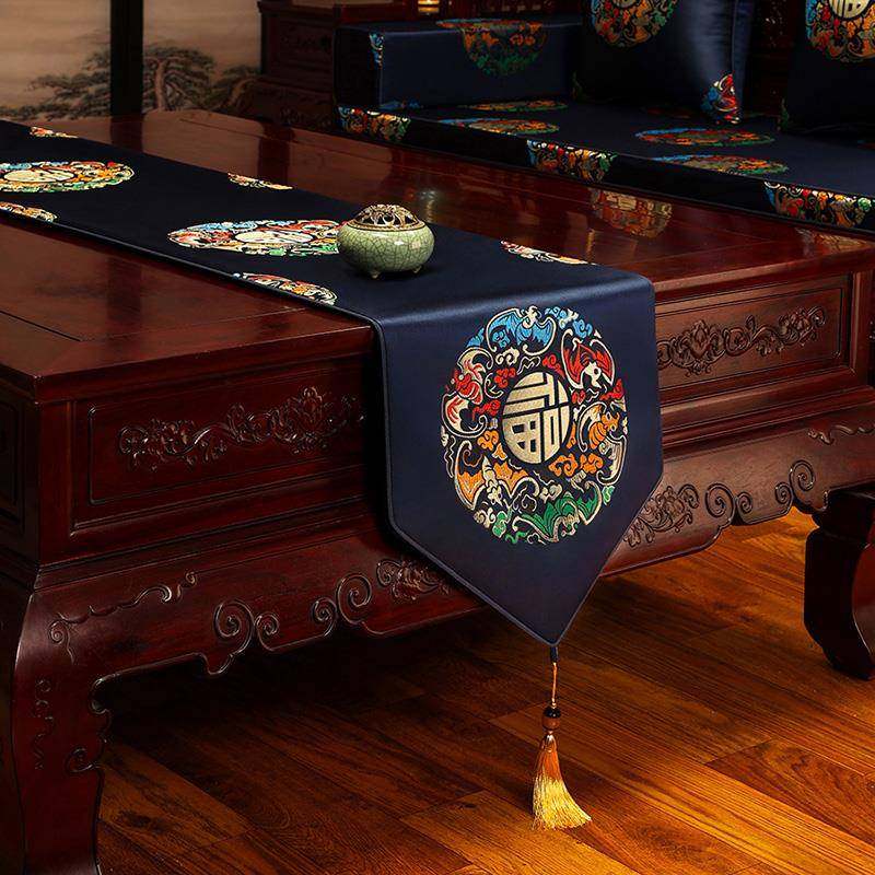 中式绸缎桌旗中国风红木茶几布家用电视柜床头柜餐桌布艺茶桌旗