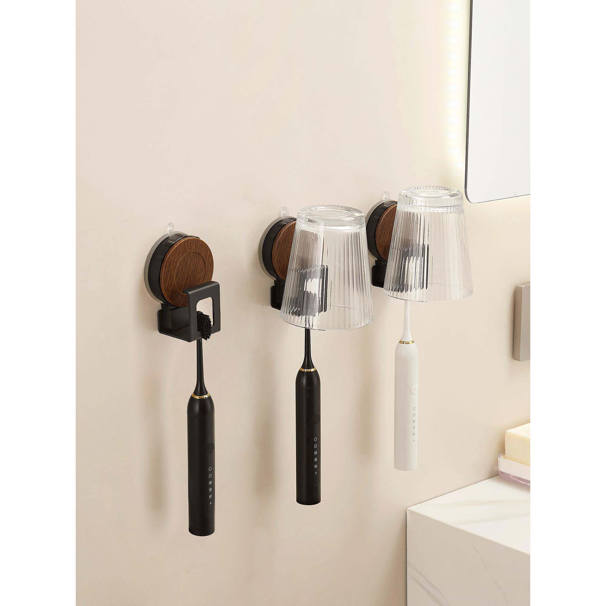 吸盘牙刷置物架中古风卫生间洗漱台免打孔壁挂漱口杯电动牙具架子