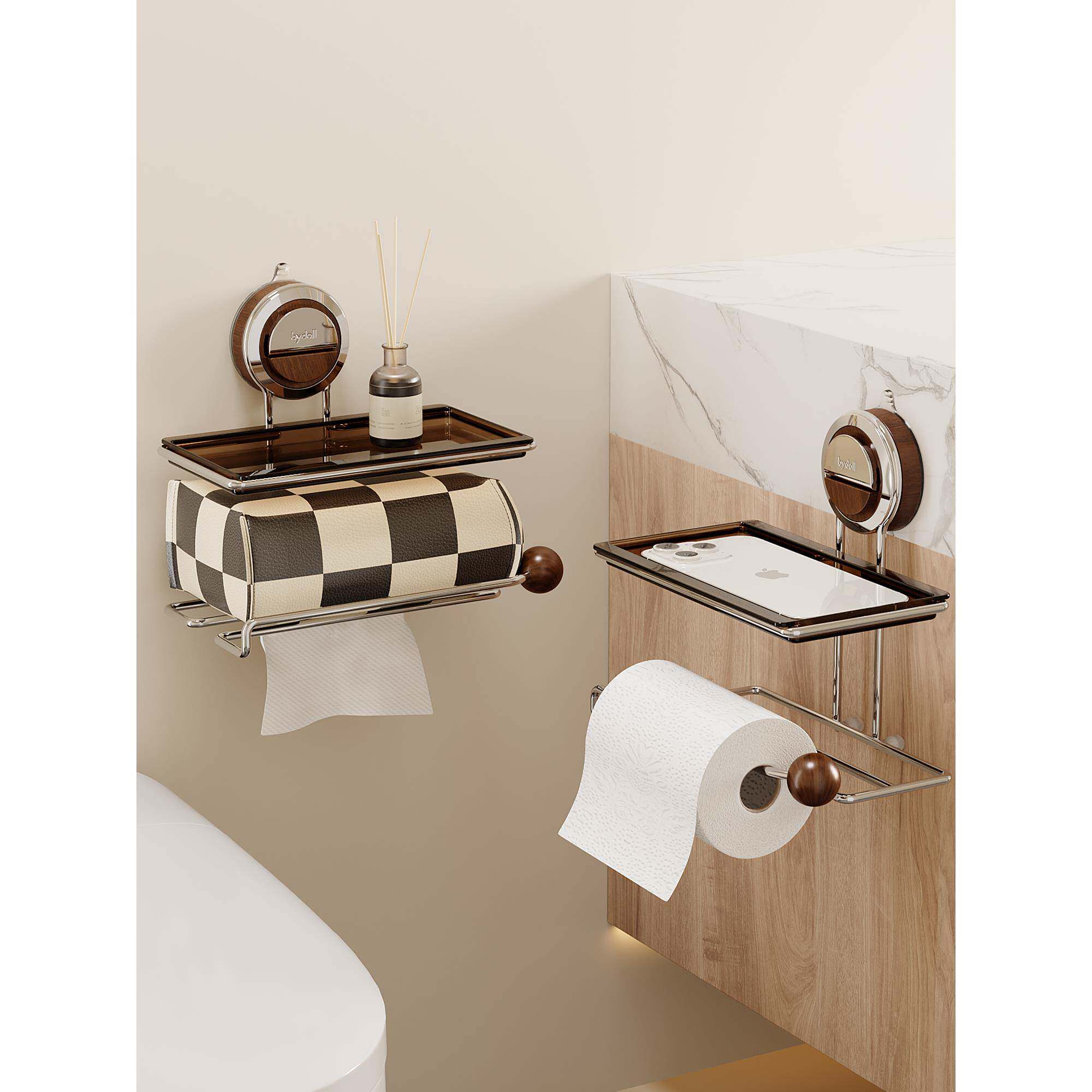 吸盘卫生间不锈钢厕纸盒厕所浴室洗手洗漱台抽纸盒纸巾卷纸置物架