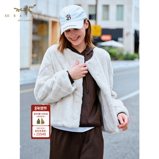 十二篮25冬新款千金本色珍珠水貂毛皮短外套优雅奢感圆领年轻皮草