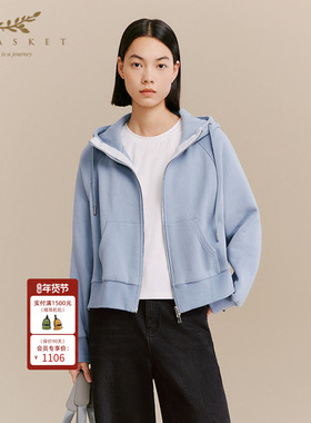 XII BASKET十二篮25冬新款绒感蓝色连帽短款卫衣运动抽绳外套休闲