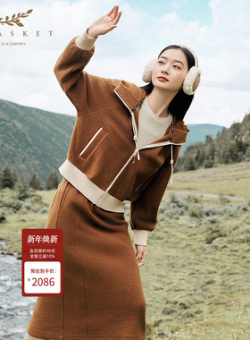 XII BASKET十二篮商场同款25冬新款绒感100%绵羊毛外套连帽休闲女