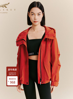 十二篮专选秋季时尚休闲运动百搭深橙色户外运动连帽外套女