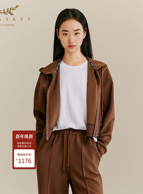 XII BASKET十二篮秋款宽松截短拉链连帽卫衣时尚百搭外套女