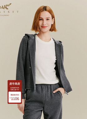 XII BASKET十二篮秋季休闲高级感深灰色修身连帽卫衣外套女