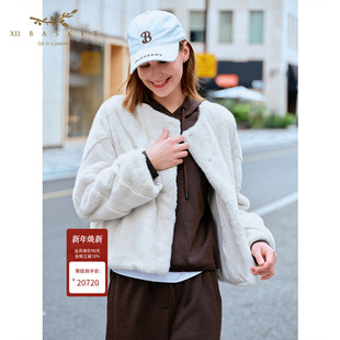 十二篮25冬新款 千金本色珍珠水貂毛皮短外套优雅奢感圆领年轻皮草