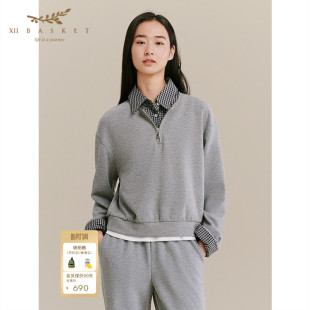 舒适休闲衬衫 秋季 领假两件卫衣女 BASKET十二篮商场同款 XII