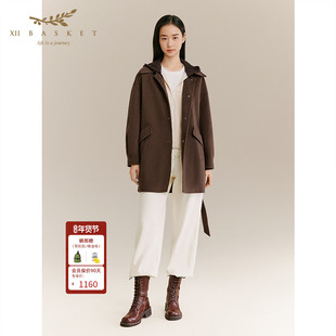 十二篮专选25冬新款羊毛羊绒大衣翻领通勤外套女休闲中长款双面呢