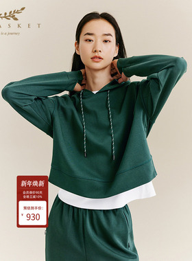 XII BASKET十二篮秋款高级感深草绿运动薄款时尚连帽卫衣女