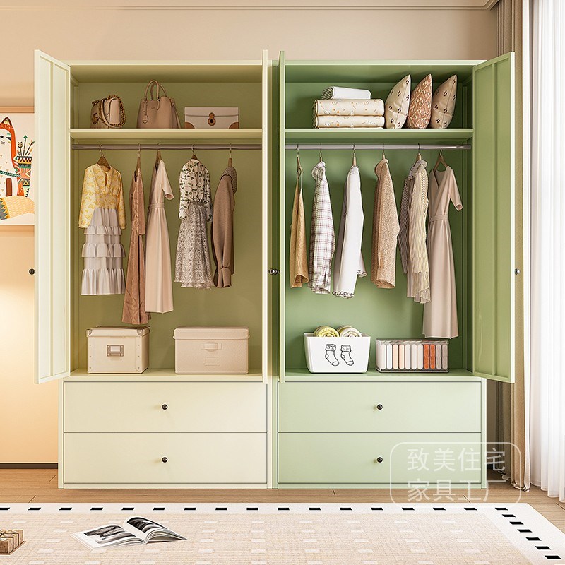家用儿童衣柜卧室无甲醛带抽屉衣橱出租房用大容量收纳钢制储物柜