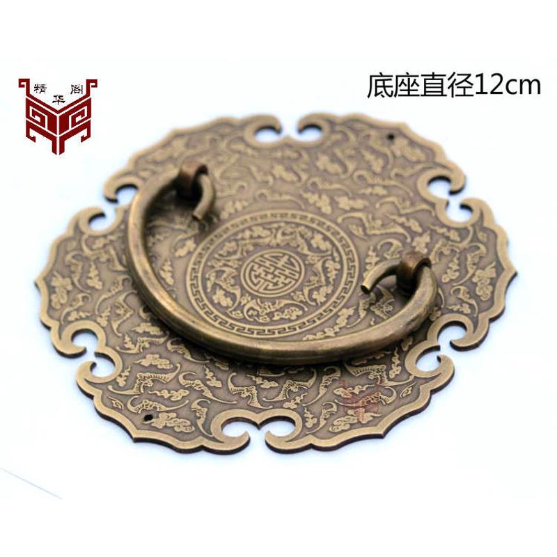 加厚仿古中式纯铜抽屉拉手古典家具铜雕云纹全铜复古五福款铜把手