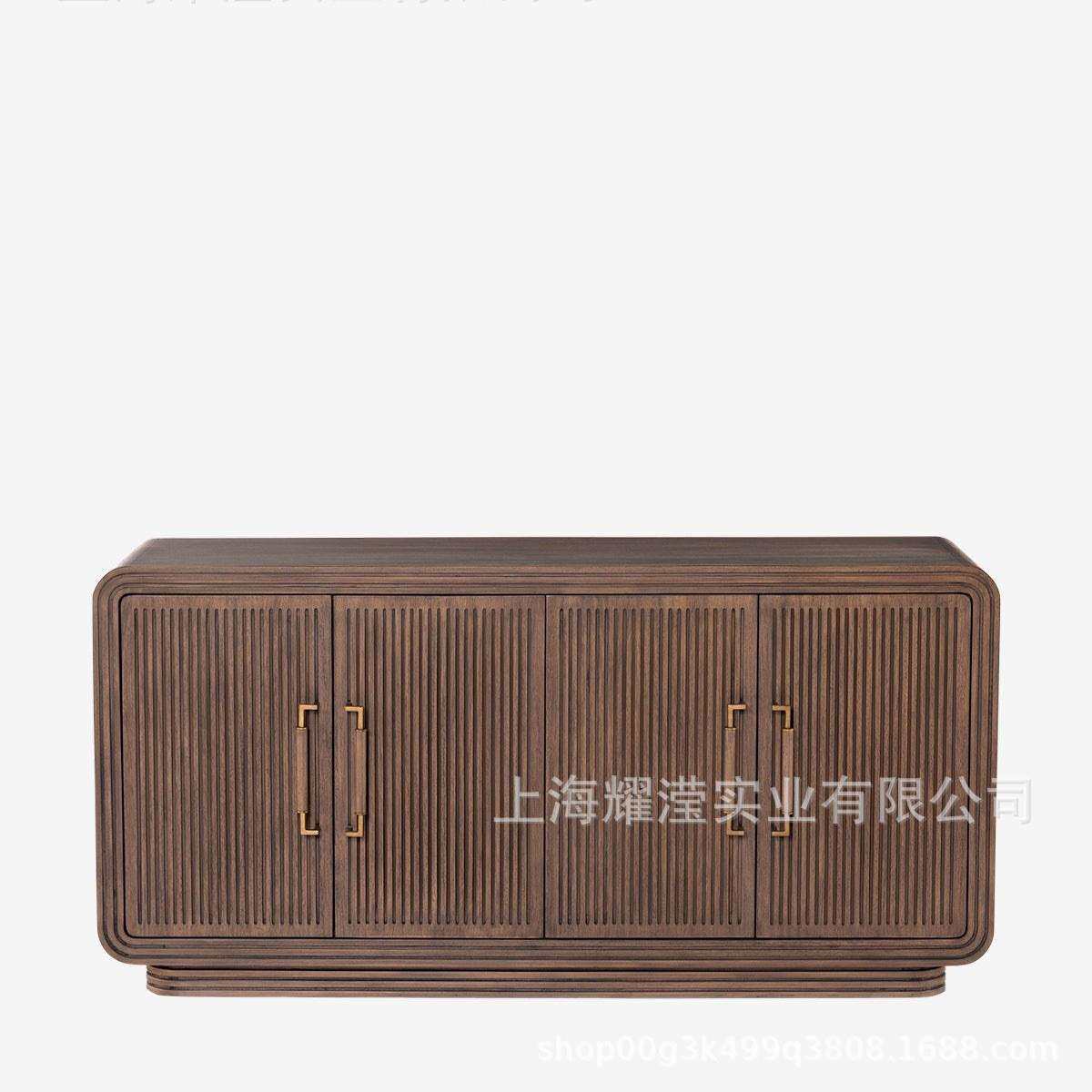 北美黑胡桃木客厅电视柜意式轻奢弧形玄关柜样板房酒店收纳餐边柜